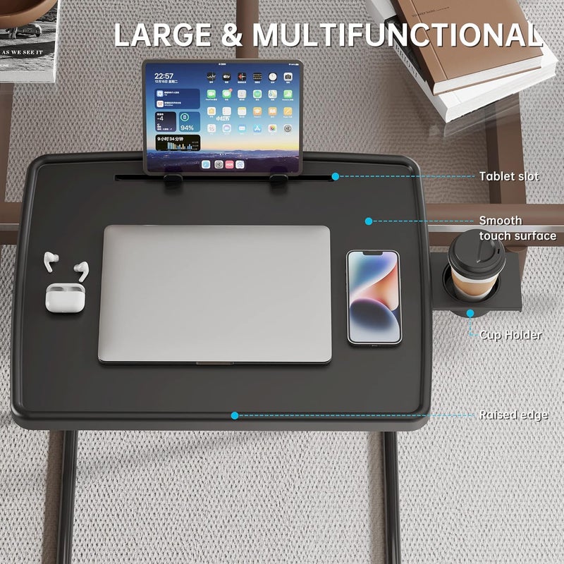 ALIPOP X TV Tray Table, Large TV Dinner Tray for Eating, Adjustable Folding Laptop Table with Book Stand, Cup Holder & Tablet Slot on Couch & Bed, Black - Image 2